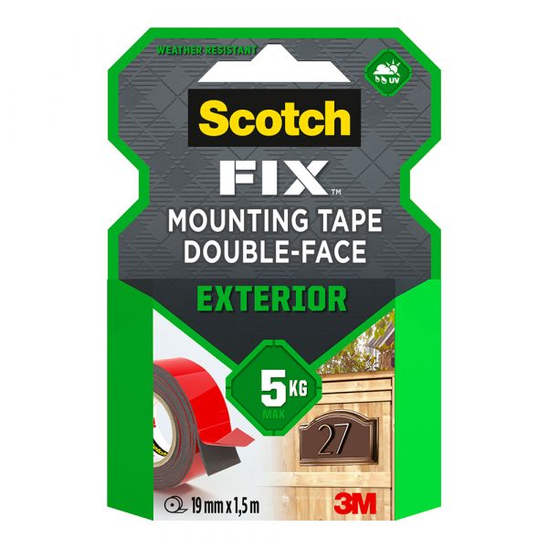 CINTA DOBLE CARA DE MONTAJE PARA EXTERIORES, MÁX 5 Kg, 19 mm x 1,5 m