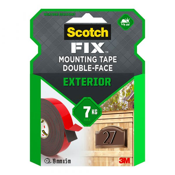 CINTA DOBLE CARA DE MONTAJE PARA EXTERIORES, MÁX 7 Kg 19 mm x 5 m