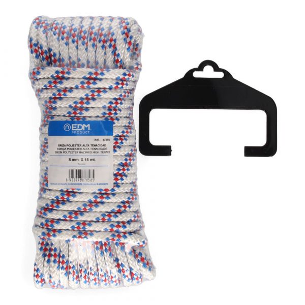 CUERDA DRIZA POLIESTER ALTA TENACIDAD TRICOLOR. CALIBRE 8 mm x 15 m