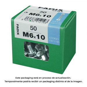 CAJA L 50 unid. TORNILLO METRICA CAB HEX+TUERCA CINC M 6x10mm FADIX