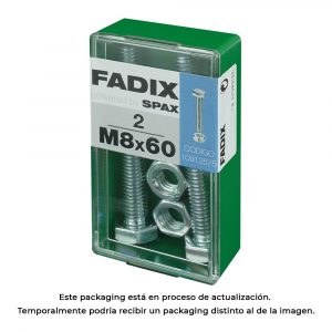 CAJA S 2 unid. TORNILLO METRICA CAB HEX+TUERCA CINC M 8x60mm FADIX