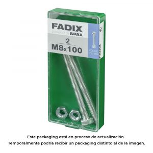 CAJA M 2 unid. TORNILLO METRICA CAB HEX+TUERCA CINC M 8x100mm FADIX