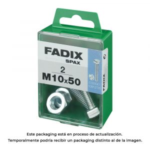 CAJA M 2 unid. TORNILLO METRICA CAB HEX+TUERCA CINC M 10x50mm FADIX