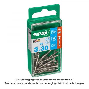 CAJA 25 unid. TORNILLO MADERA SPAX CABEZA PLANA INOX A2 3,0x30mm SPAX