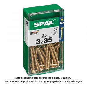CAJA 25 unid. TORNILLO MADERA SPAX CABEZA PLANA YELLOX 3,0x35mm SPAX