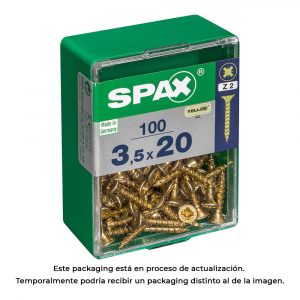 CAJA 100 unid. TORNILLO MADERA SPAX CABEZA PLANA YELLOX 3,5x20mm SPAX