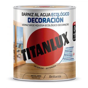 BARNIZ AL AGUA ECOLÓGICO DECORACIÓN INCOLORO BRILLANTE 0,250L TITANLUX M20100014