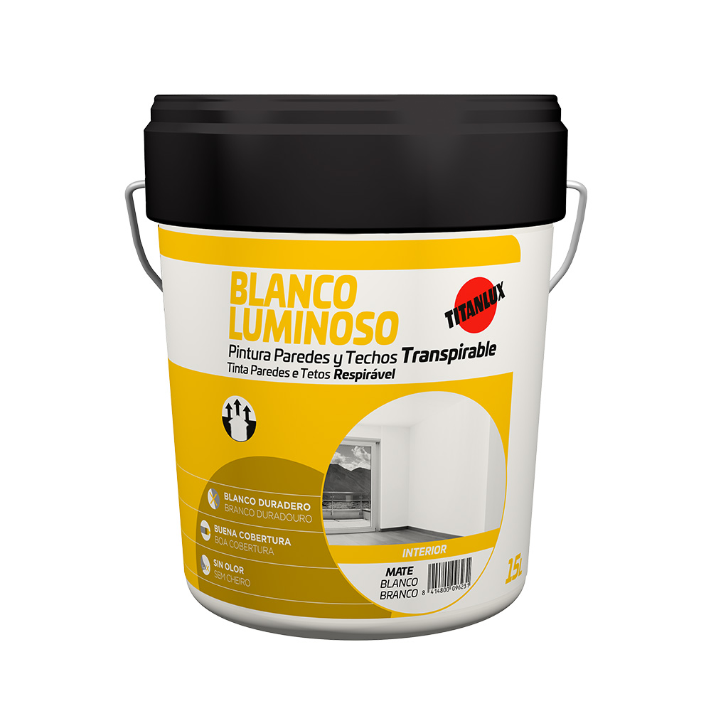 PINTURA PLÁSTICA ACRÍLICA ESTIRENADA INTERIOR TRANSPIRABLE BLANCO MATE LUMINOSO 4 L