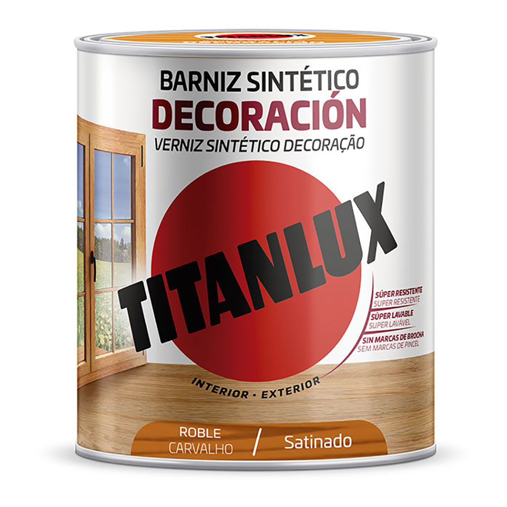 BARNIZ SINTÉTICO DECORACIÓN ROBLE SATINADO 750ml TITANLUX M11100234