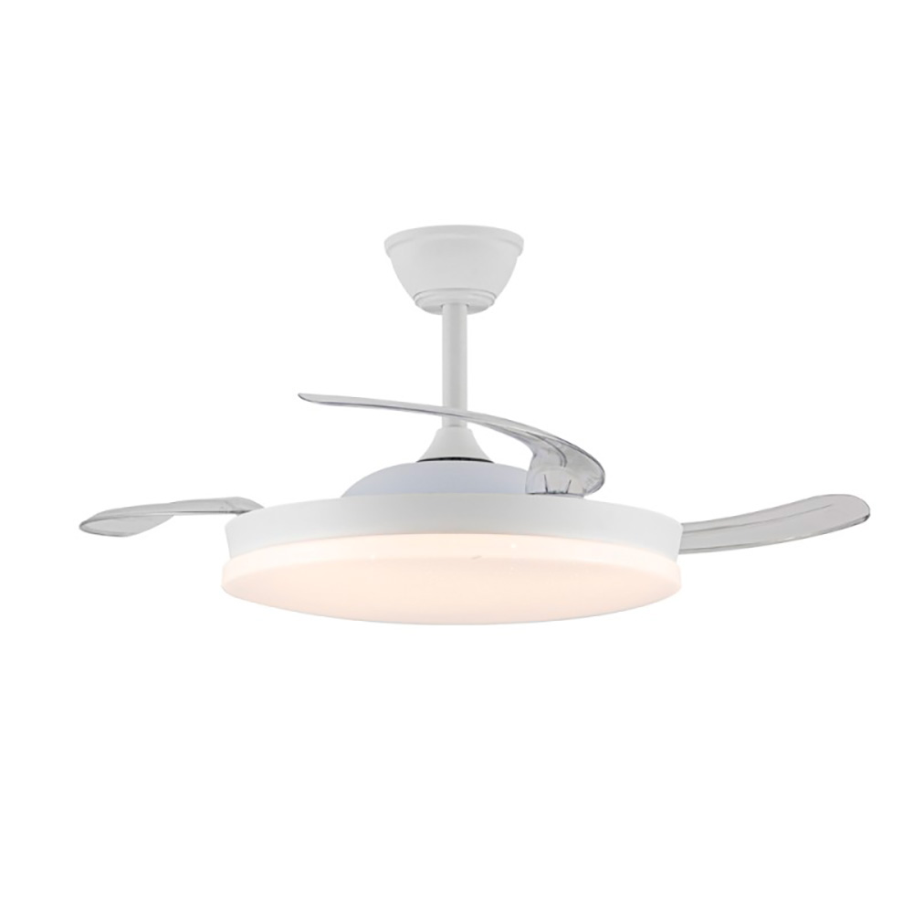 VENTILADOR DE TECHO LED 3CCT ASPAS RETRÁCTILES STARS EVO SMART 72 W 7920 lm BLANCO, ASPAS Ø106 cm, PLAFÓN Ø48,5 cm, ALTURA 34 - 44 cm