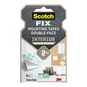 CUADRADOS ADHESIVOS DOBLE CARA, PARA INTERIORES, 25 mm x 25 mm, 16 uds, MÁX 2 kg