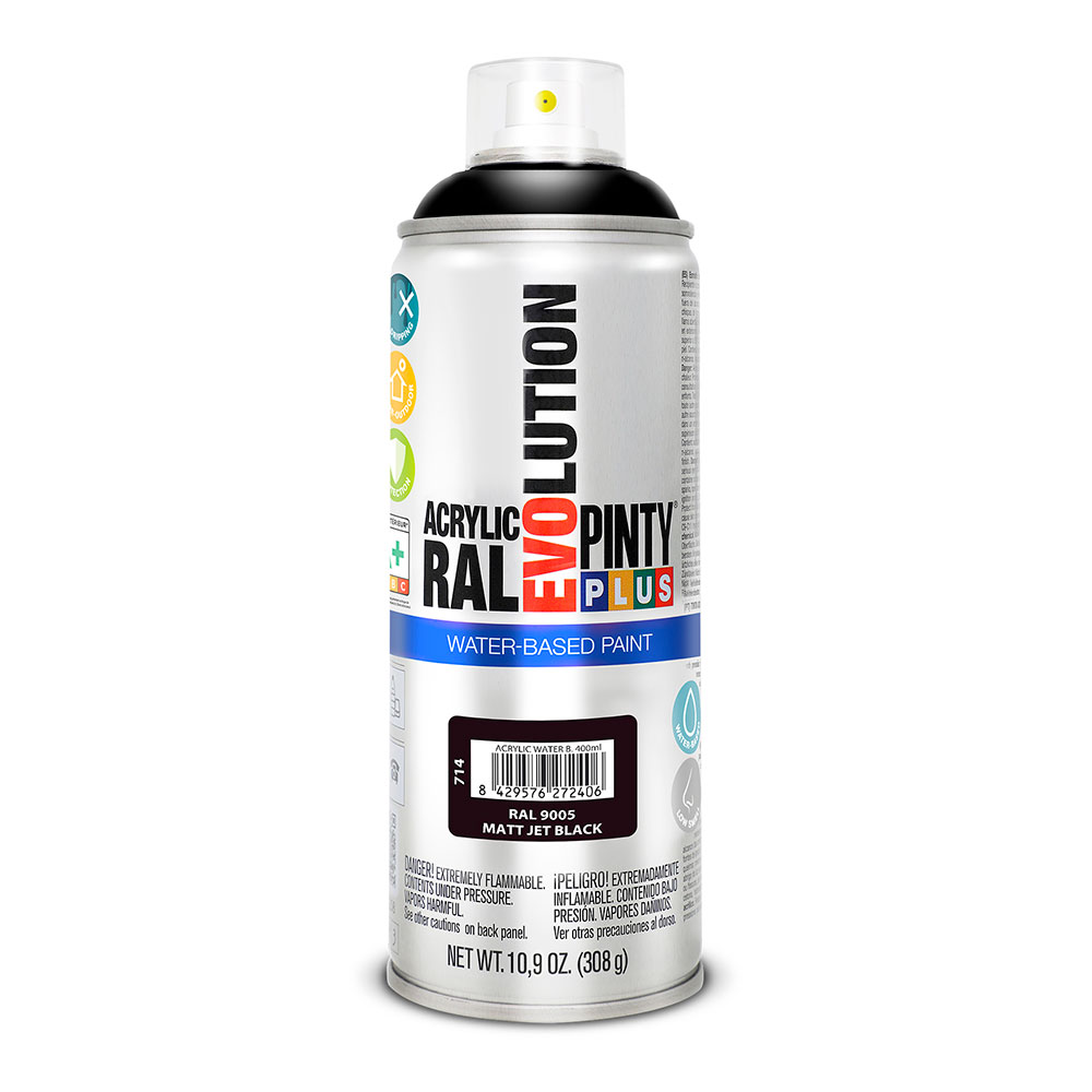 PINTURA ACRÍLICA SPRAY EVOLUTION WATER-BASED 520 cc RAL 9005 NEGRO INTENSO MATE