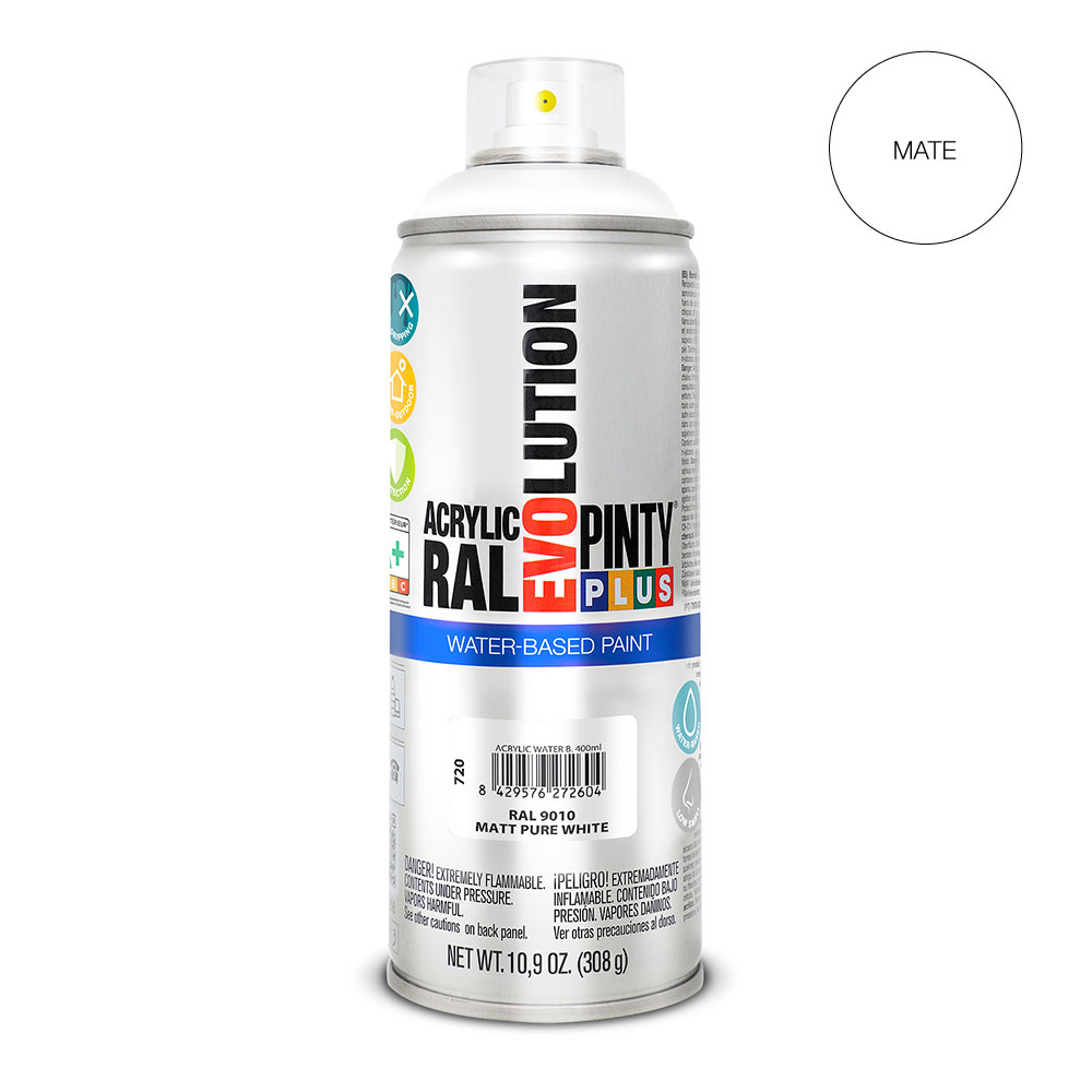 PINTURA ACRÍLICA SPRAY EVOLUTION WATER-BASED 520 cc RAL 9010 BLANCO PURO MATE