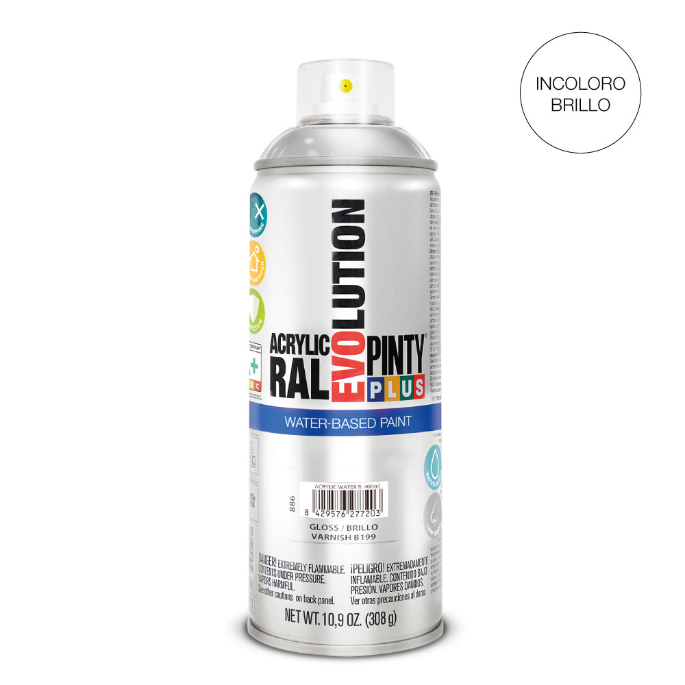 PINTURA EN SPRAY PINTYPLUS EVOLUTION WATER-BASED 520 cc B199 BARNIZ BRILLO