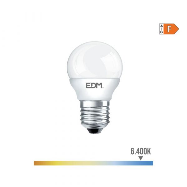 BOMBILLA ESFERICA LED E27 7 w 600 lm 6400 k LUZ FRIA Ø4,5 x 8 cm