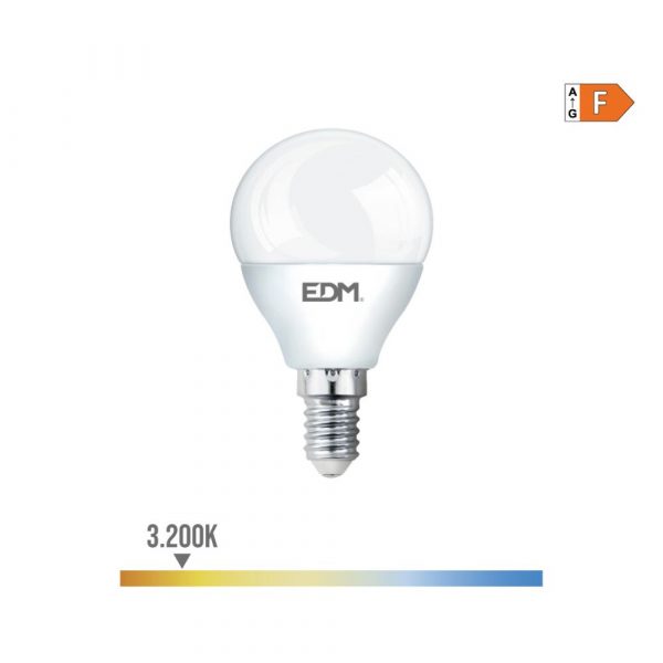 BOMBILLA ESFERICA LED E14 7 w 600 lm 3200 k LUZ CALIDA Ø4,5 x 8,2 cm